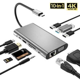 Hubs 10in1 USB C Hub Typec Splitter SD TF Gigabit Ethernet 4K HDMICOPATIBLE ADAPTATEUR Multiport pour ordinateur portable PC MacBook Air M1 iPad