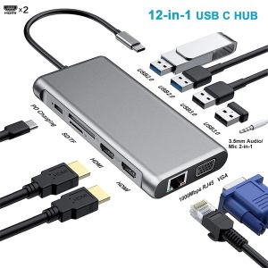 Hubs 12 en 1 USB C Hub Multiport Multiport USB Charging Station Adaptateur Hub USB SplitterCard Reader Connecteur pour Smart Phones Tablet