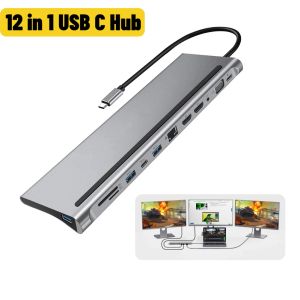 Hubs 12 in 1 USB C Hub Type C tot HDMI 4K Adapter Multi Splitter met RJ45 VGA SD/TF -kaartlezer Audio Jack PD Snelle kosten voor MacBook