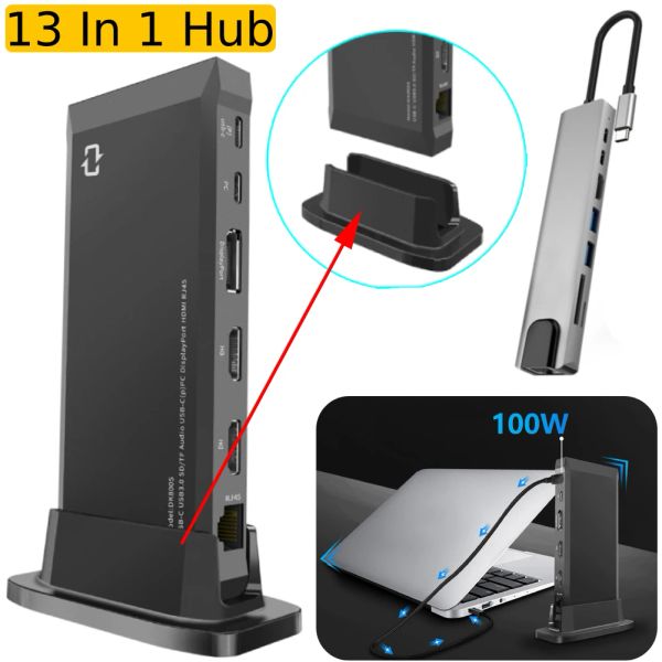 Hubs 13 en 1 Type vertical C HUB USB 3 0 Portable USB Type C Adaptateur Station d'accueil SORTIE Audio HDMICOMPATIBLE POUR TÉLÉPHONE D'ordinateur portable
