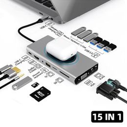 Hubs 15 en 1 Type C Hub Dock Accureur Station USB Hub Type C à HDMICOMPATIBLES CHARGEURES SEL