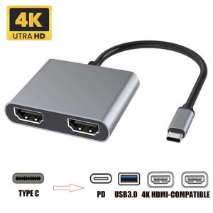 HUBS 1pc typec a la estación de acoplamiento dual HDMicompatible 4in1 USB C Expansión de la pantalla del cubo USB3.0 4K 60Hz Adaptador de la computadora portátil Suministro de PC PC Suministro