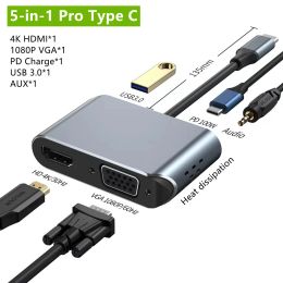 Hubs 2/3/4/5 dans 1 Type C Expander USB Adaptateur Multiport USB C Hub vers HDMI Station d'accueil VGA compatible pour MacBook iPad Xiaomi