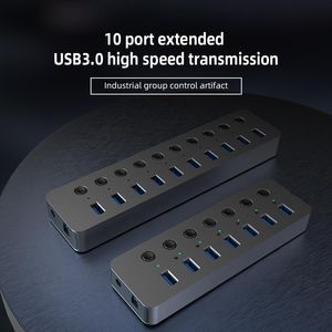 Hubs 2022.USB Hub 3,0 USB de alta velocidad 7/10 puerto aleación de aluminio Shell Splitter adaptador de interruptor independiente para accesorios de PCUSB