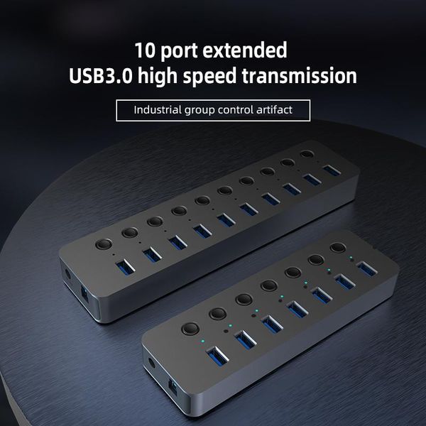 Hubs 2022.USB Hub 3.0 USB haute vitesse 7/10 ports séparateur de coque en alliage d'aluminium adaptateur de commutateur indépendant pour accessoires PCUSB