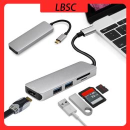 Hubs 3 Hub USBC Dock USB Type C à HD USB3.0 Cable TF SD Carte 5IN1 Adaptateur Splitter pour MacBook Pro 2017 Dell XPS 13