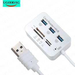 Hubs 3 ports mini USB Hub Memory Carte Reader USB 3.0 Hub Aluminium avec MS SD M2 TF TF Multiin1 Carte Reader pour ordinateur blanc