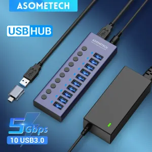 Hubs 4/7/10 Puertos Hub USB 3 0 Splitter multi USB con adaptador de alimentación de interruptor Extender Multi USB para accesorios para computadoras portátiles MacBook Splitter