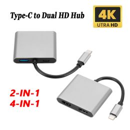 Hubs 4 in 1/2 in 1 typec naar dubbele HD HUB 4K USB 3.0 PD snellaadscherm verlengd display USB C Docking Station Converter voor telefoon