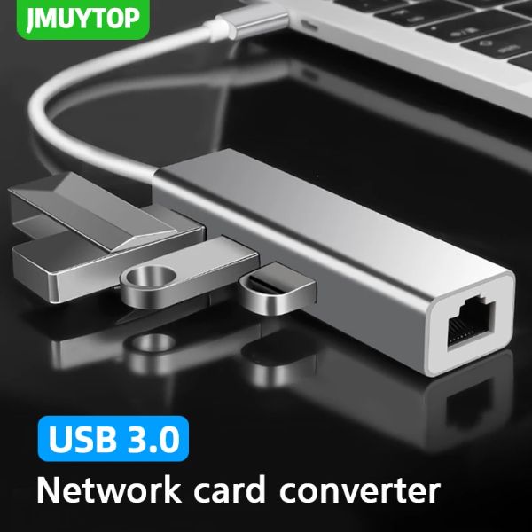 Hubs 4 en 1 Gigabit Ethernet USB C Hub Mini Tamaño USB Tipo C 3.0 a RJ45 PD USB 3.0 Adaptador OTG USB C Dock para MacBook Air Pro PC Hub