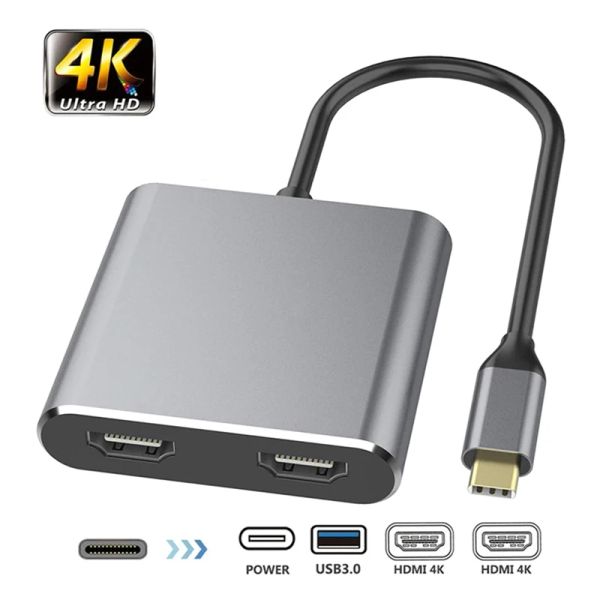 Hubs 4 en 1 USBC Type C à 4k HDMI Adaptateur Convertisseur Acost-bord de l'autoroute Multi Port Typec vers 1080p VGA Digital AV Adapter Hub