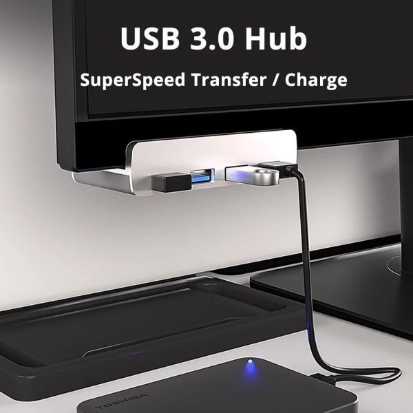 Hubs 4port USB 3.0 Hub avec un port d'alimentation de type C sur Moniteur de bureau de dureau USB 3.0 ClipType Hub pour ordinateur portable PC.