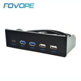 Hubs 5.25 pulgadas USB 3.1 Gen2 Panel frontal USB Hub 2 Puertos USB 3.0 + 2 Puertos USB2.0 + 1 Tipo de puerto con conector Typee para Desktop PC