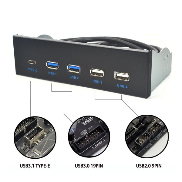 Hubs 5.25 pulgadas USB 3.1 Gen2 Panel frontal USB Hub 2 Puertos USB 3.0 + 2 Puertos USB2.0 + 1 Tipo de puerto con conector Typee para Desktop PC