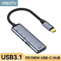 Hubs 5 en 1 USBC Hub Type C à 3,5 mm Adaptateur audio Jack USB C à USB 3.1 2.0 PD 100W TIPO C Station d'accueil pour MacBook Air iPad Pro