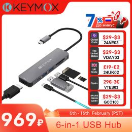 Hubs 6 in 1 Hub 3.0 USB C à 4K HDMI 100W PD 2 Ports USB 2.0 SD Lecteur de carte Keymox Adaptateur Multiport Adaptateur Dongle Docque USB Splitter USB