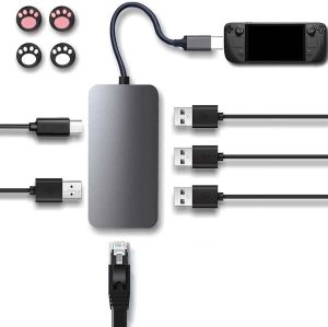 Hubs 6 en 1 USB C 4K Hub HDMI Adaptateur pour Steam Deck TV Station d'amarrage USB C à HDMI Convertisseur avec capuchons à bascule pour Steam Deck