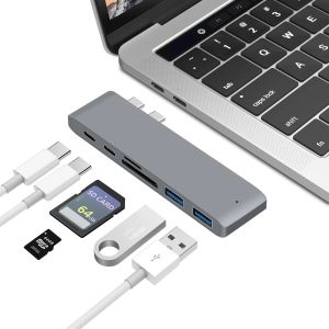 Hubs 6 en 1 USB C Hub USB Type C Hub Hub Adaptateur pour MacBook Pro / Air M1 M2 2021 2020 2019 2018 Thunderbolt 3 USB 3.0 SD TF Carte Reader