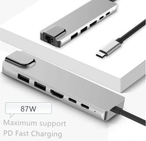 Hubs 6 en 1 Hub C Hub C vers Multi USB 3.0 Adaptateur Ethernet RJ45 LAN HDMICOMPATIBLE pour MacBook Pro Type C 3.0 Splitter