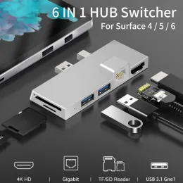 Hubs 6 dans 1 USB Hub Drive Drive Accurez-vous 4K compatible USB 3.1 Gen 1 Adaptateur de disque dur de la station d'accueil pour Surface Pro 6 7 8 x