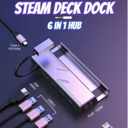 Hubs 6 in 1 USB HUB STEAM DECK DOCKING STATION TV BASE STAND HUB Aluminium Legering Holder Dock 60Hz HDMI -kabel voor stoomdekconsole