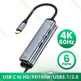 Hubs 6in1 USB C Hub Type C à HD 4K / USB3.1 10 Gbps / Pd 100W / 3,5 mm Station d'accueil Adaptateur Splitter pour MacBook Air M1 iPad Pro