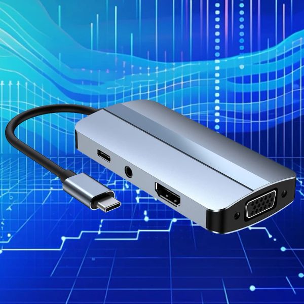 Hubs 7 en 1 Adaptador multiport 5Gbps USB C Dock Station Splitter PD 100W USB 3.0/2.0 1080P VGA 4K HDMicompatible Puerto para laptop