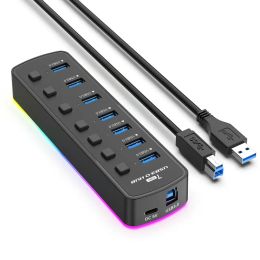 Hubs 7 dans 1 RVB Desktop USB hub 3 0 adaptateur Splater haute vitesse Charge USB3.0 Commutateur de contrôle de la station d'accueil pour PC MacBook