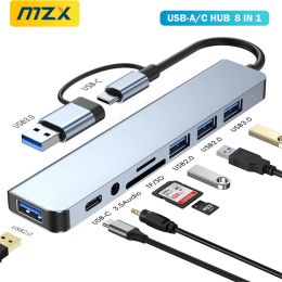 Hubs 8 sur 1 ports USB A Type C Concentrateur Hub Station d'amarrage 3 0 Adaptateur Multi Sd TF Carte Reader Audio MultiHub Dock Splitter PC