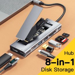 Hubs 8IN1 USB HUB With Disk Storage Function PD100W USB C to HDMIcompatible M.2 SSD HUB Dock Station For Macbook Pro Air M1 M2