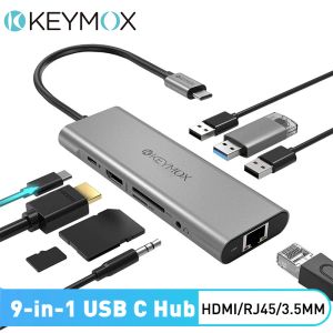 Hubs 9 dans 1 USB C Hub vers 4K HDMI Adaptateur multiport Station d'accueil Typec Splitter USB avec 100W PD USB 3.0 Ports Ethernet Jack