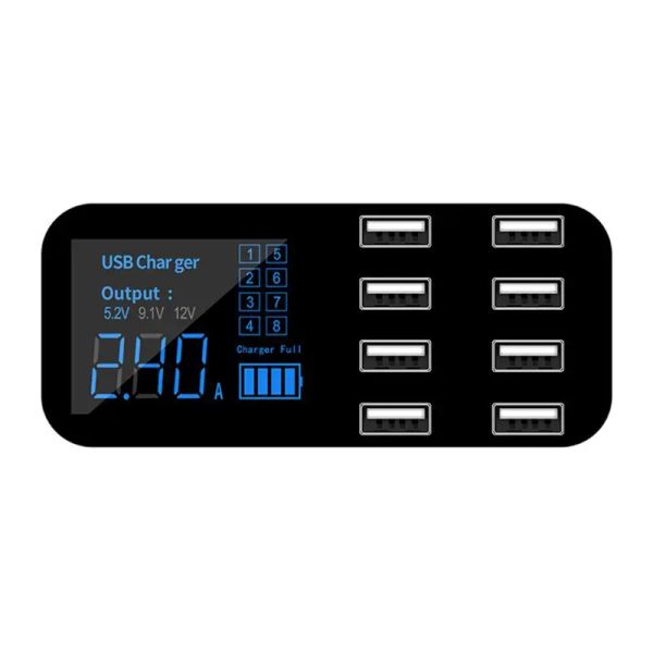 Hubs A9S Fast Car Charger 8 Port Multi USB LCD Affichage Téléphone Chargeur de batterie 12v Chargeur USB Hub pour tablettes de téléphone GPS DVR