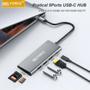 Adaptateur Hubs Type C à USB 3 0 Multiports de moyeu avec lecteur de carte HDMI 4K SD TF pour Switch Surface MacBook Thunderbolt Agking Station