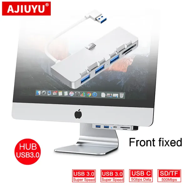 Hubs Ajiuyu USB 3.0 Hub pour IMAC 21.5 27 Pro Dock 3 Splitter de l'adaptateur de port avec TF / SD Reader Slim Unibody Computer Aluminium