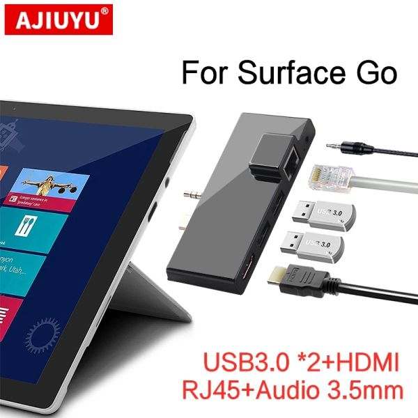 Hubs ajiuyu usb c hub pour Microsoft Surface Go Go2 USB 3.0 à HDMI RJ45 Adaptateur audio 3,5 mm Dock USBC Hub Multi USB3.0 Splitter