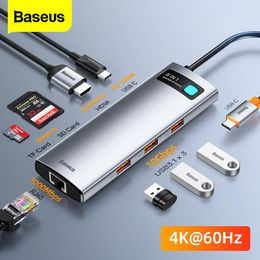 Hubs BaseUS 4K 60Hz USB C Hub Type C à HDMICOMPATIBLE RJ45 PD100W SPIRTER ADAPTER USB 3.1 pour la station de quai d'ordinateur portable MacBook Air Pro