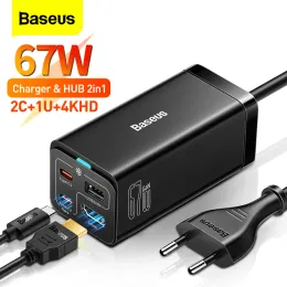 HUBS BASEUS 67W GAN USB C CLAGER PD SNELLIJKE LADER VOOR IPHONE TYPE C HUB 4K HDMICompatible Dock Station Adapter voor schakelaarstoomdek