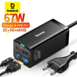 Hubs BaseUS 67W GAN5 USB C Charger CHARGER CHARGE FAST pour l'iPhone 14 13 Type C Hub 4k 30Hz Adaptateur USB4 HDMI pour Switch Steam Deck Dock