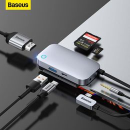 Hubs Baseus USB C Hub pour iPad Pro 6in1 USB Hub Agking Station USB C à HDMICOMPATIBLE PADJOY TYPCC Hub avec adaptateur en métal SD / TF