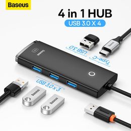 HUBS Baseus Adaptador de concentración USB 4 en 1 USB Tipo C a USB 3.0 Adaptador de división de cubo para MacBook Pro Air Huawei Mate 30 Estación de acoplamiento Hub