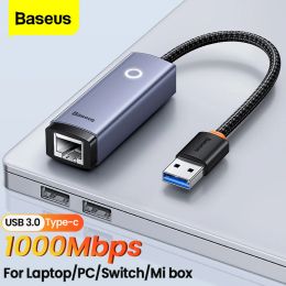 Hubs BaseUS USB RJ45 Adaptateur 1000 Mbps / 100 Mbps USB 3.0 Type C vers Ethernet LAN Port Gigabit Network Card pour l'ordinateur portable PC Switch MI Box S
