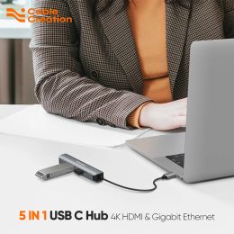 Hubs CableCreation USB C Hub 5in1 4K 30Hz 60Hz Type C tot HDMI HUB -adapter met USB 3.0 Ethernet USB C Dock Station voor MacBook Air