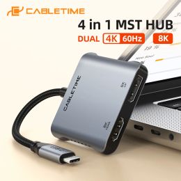 Hubs Cabletime USB c hub to double hdmi displayport 8k 30hz 4k 120Hz pd 100W double affichage pour ordinateur portable Dell Asus C442