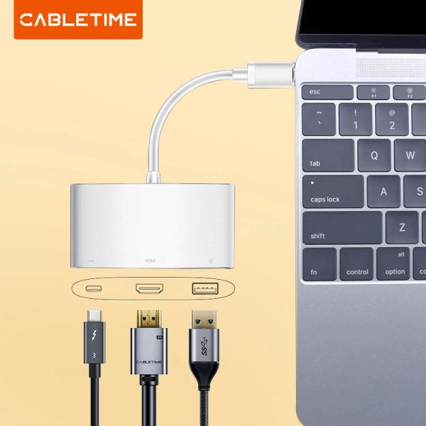 Hubs Cabletime USB C Hub à HDMI VGA 4K Type C vers HDMI USB 3.0 Adaptateur USB C Convertisseur pour Huawei Matebook X 13 MacBook Pro Air C207