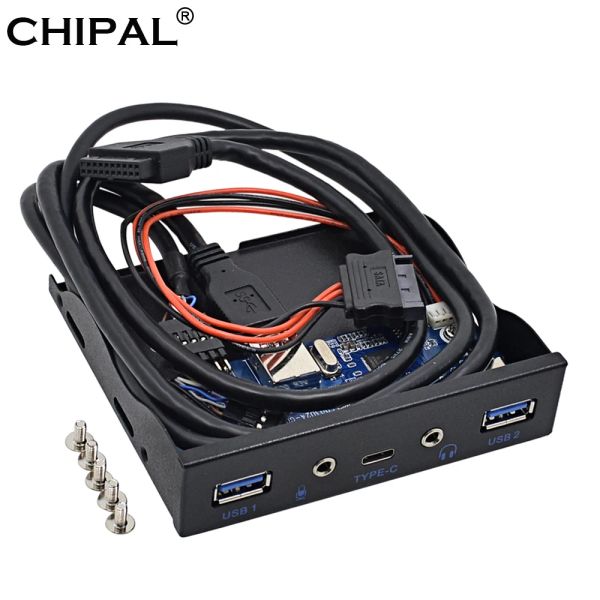 Hubs Chipal 5 ports USB 3.0 SPILITT SPILITT USB 3.1 TYPEC USBC FRONT PANNEL HD Audio avec câble d'alimentation pour PC Desktop 3.5 