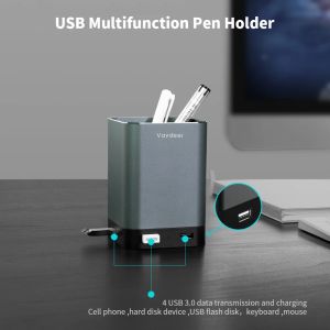 Hubs Desktop USB Hub Aluminium pen Pencilhouder met 4 USB 2.0 Ports Multifunction Hub Office Supplies Storage Box voor Home Organizer