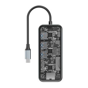 Hubs Docking Station HD+USBX4+RJ45+AUX+PD+SD/TF -plug en speel hoge snelheid voor mobiele telefoon Laptop 10in1 Expander Hub