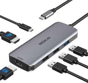 Station d'accueil des hubs USB C vers l'adaptateur HDMI double, MOKIN USB C Hub Dual HDMI Monitor for Windows, USB C Adaptateur avec double HDMI, 3 ports USB