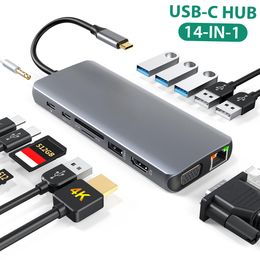 Hubs Dodocool 14in1 USB C Hub 4k VGA LAN SD PORTS CARD