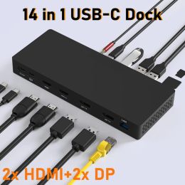 Hubs Dual DP 4k 60Hz Thunderbolt MST Dock HD HUB USB C Station d'accueil 2x Accessoires d'ordinateur portable HDMI pour MacBook Pro Air Mac Mini Lenovo